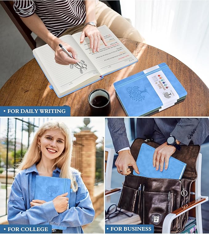 A4 Lined Journal Notebook，365 Page Large Leather Journals for Writing Women Men，Hardcover Notebook with 100Gsm Thick Pages for Travel，Work，School，College Ruled, Daily Diary (8.5" x 11.4")