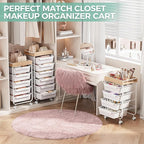 Rolling Storage Utility Cart With 5 Drawers,Craft Cart with Wheels,Makeup Organizer,Art Supply And Storage Wooden Tabletop,White