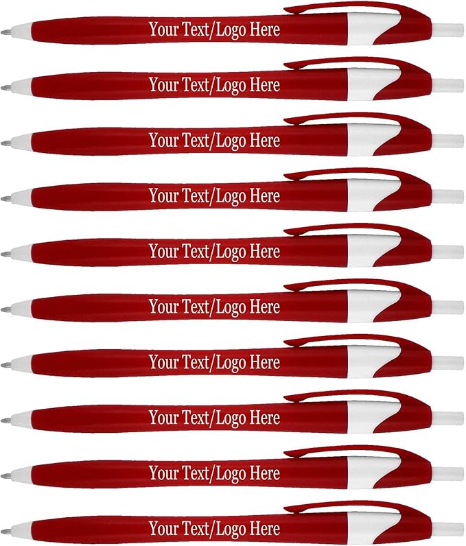 SyPen Personalized Pens With your Custom Logo or Text-1000 Pack Bulk-for Businesses, Parties, and Events, Custom Printed Slim Ballpoint Click Pens, Red Barrel Color, Black Ink