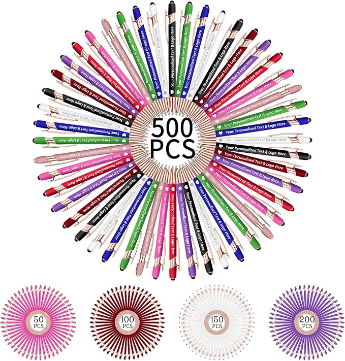 STREADVE 500 Personalized Custom Pens Engraved Writing Pen with Name Logo, Customized Promotional Items Stylus Pen Gifts for Men Women Realtor Business Reunion Wedding