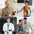 100 Pcs Clear Vertical Badge Id Card and 100 Pcs Lanyard, Reusable Lanyards for Id Badge Holder Name Tag Badge Holder with Lanyards for Adults Kids Business School Conferences (Green)