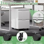 LONGLINK 2 Drawer Mobile File Cabinet with Lock,Under Desk Metal Filing Cabinets with Wheels for Home Office Organizer Letters/Legal/A4(Easy Assemble-White)