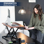 VIVO 32 inch Desk Converter, K Series, Height Adjustable Sit to Stand Riser, Dual Monitor and Laptop Workstation with Wide Keyboard Tray, Dark Walnut Top, Black Frame, DESK-V000KA