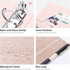 Ospelelf Vintage Hardcover 3 Ring 1 inch Leather Binder, Professional Binders Organizer Suitable for Letter Size Documents, Binder Dividers with Tabs, Faux Glitter Rose Gold Leather