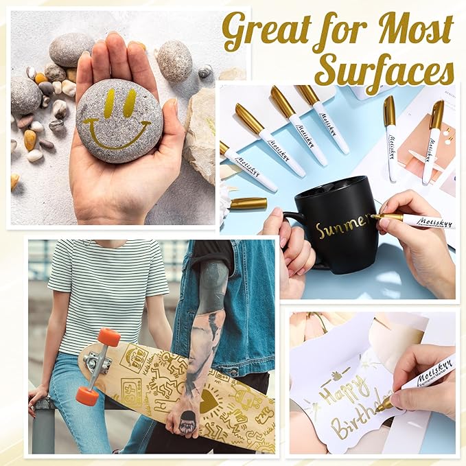 180 Pcs Metallic Permanent Markers Bulk Fine Point Metallic Markers Pens for Fabric, Black Paper, Cards, Scrapbook, Wood, Plastic, Canvas, Mugs, DIY Art Crafts, Etc(Gold)