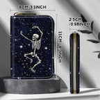 BWEGRHE Cute Credit Card Holder with Zipper, Dance Skull Skeleton RFID-Blocking Card Case Small Wallet for Women Men, Multi-slot Card Organizer Case Travel Accordion Wallet