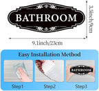Bathroom Sign Sticker for Business and Home，Self-adhesive Cute Bathroom Decor for Door，Waterproof Vinyl Restroom Sign for Home，Office，Shop（Black）