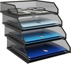 Natwind 4-Tier Stackable Paper Tray, Metal Mesh Desktop Organizer, A4 Paper Sorter, Letter Trays,File Folder Sorter Organizer with Sliding Tray for Home, Office, School (Black)