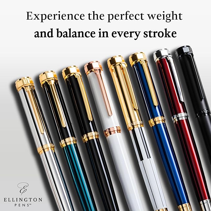 Ellington Pens Luxury Fountain Pen Set - Smooth Fine Nib - Includes 3 Ink Cartridges, Refillable Ink Converter, Gift Box-Fountain Pens For Writing, Calligraphy, Journaling, Sketching (Crimson Blend)