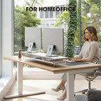 Fenge Dual Monitor Stand with Drawer, 42.5 Inch Large Monitor Riser with Acrylic Legs Supports, Computer Stand for Desk, 2 Tier Wood Desk Shelf with Storage Organizer for PC, Laptop, Printer, TV
