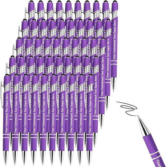 Personalized Ballpoint Pen 50 Custom Pens Free Engraved Bulk with Name Logo, Soft Black Ink Stylus with Touch Metal Office, Gift for Anniversaries, Graduations, Birthdays