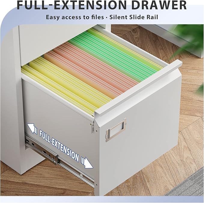 2 Drawer File Cabinet, Filing Cabinets for Home Office, Metal Vertical File Storage Cabinet with Lock, Locking File Cabinet for A4 Legal/Letter, 15" W x 17.7" D x 27.1" H, Assembly Required