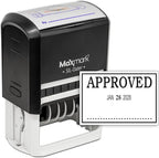 MaxMark Large Self-Inking Rubber Date Office Stamp with Approved Phrase & Date - Black Ink, 12-Year Band - Style 3