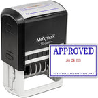 MaxMark Large Self-Inking Rubber Date Office Stamp with Approved Phrase & Date - Blue/Red Ink, 12-Year Band - Style 3