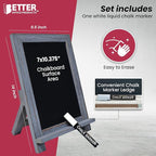 Better Office Products Framed Tabletop Chalkboard Sign, 9.5" x 14", Rustic Wood Frame, Small Magnetic Chalkboard with Built-in Ledge and Folding Stand, One White Chalk Marker Included,(Gray wash)