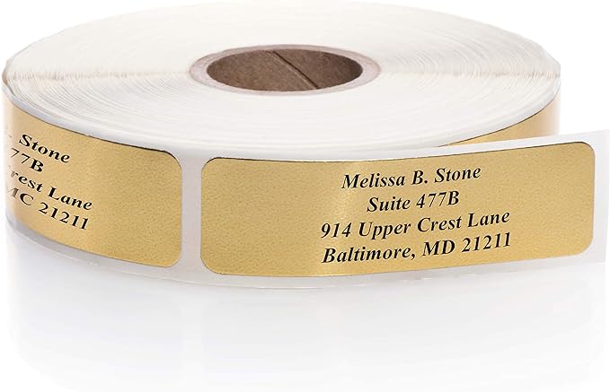 Gold Foil Personalized Return Address Labels Without Dispenser - Roll of 500 Custom Stickers
