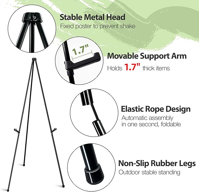VAIIGO 63" Display Easel Stand - 2Packs Art Easels for Wedding Sign Poster Stand Folding Floor Adjustable Metal Black Easel Instant Tripod Easel for Painting Wedding Welcome Sign Stand