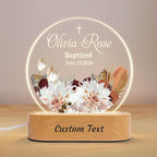 7GEEFT Personalized Baby Gifts for Kids, Custom Flower Acrylic Sign Plaque with Name Night Light for Boys Girls, Baby Shower Newborn Baptism Christening Gifts, Children's Bedroom Nursery Room Decor