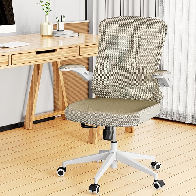 Mesh Office Computer Desk Managerial Executive Chair, Ergonomic High Back Comfy Swivel Gaming Home Chairs with Wheels, Comfortable Lumbar Support, Comfy Arms for Study,Home,Bedroom（Khaki）