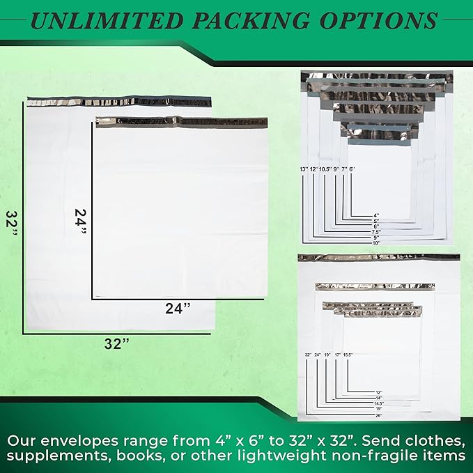 100 Pack Secure Seal White Poly Mailers - 26x32 Safe Shipping Bags - E-Commerce Self Sealing 2 Mil Poly Envelopes