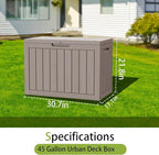 Decksplore 45 Gallon Outdoor Storage Box Waterproof Lockable Resin Deck Box Large, Patio Storage Bin for Pool Accessories Cushion Furniture, Garden Tools, UV-Resistant Outside Delivery Light Coffee
