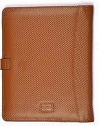LEATHER VILLAGE Portfolio Professional Organizer – Carbon Fiber Genuine Leather Padfolio Resume Folder for A4 Letter Pad with Pen Holder, Business Card Slots & Writing Pad – Ideal for Men & Women-Tan