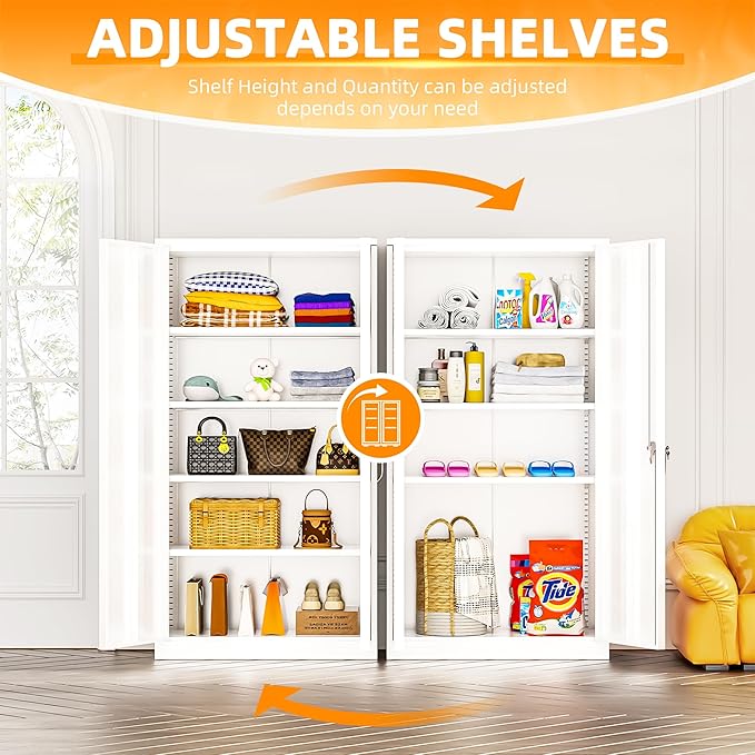 INTERGREAT Garage Storage Cabinets with Doors and Shelves,72" Tall White Steel Locking Cabinets Storage, Metal Cabinet for Home Office, Warehouse, School