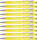 HEYZARDA Personalized Pens with Name Text Logo Custom Ballpoint Pen for Business Office Events with Stylus for Touchscreen 100 Pcs Yellow