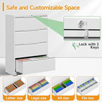 LONGLINK 4 Drawer Lateral File Cabinets with Lock,Metal Filing Cabinet for Home Office,Wide Office Storage Cabinet with Hanging Bars for A4 Legal/Letter Size(White-Easy Assembly)