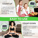 Leumoi 24 Pcs Digital Kitchen Timers Magnetic Back Timers Bulk Large Screen Loud Alarm On/Off Switch Minute Second Count up Countdown Memory Setting for Cooking Classroom Exercise (Sliver and Green)