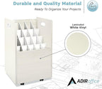 AdirOffice Adir Blue Print Storage Organizer - Mobile Roll File Cart, Construction Plan Holders, Blueprint Cabinet with Wheels, Roll Files Storage for Office and Home (20 Slots, White)