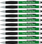 SyPen Personalized Stylus Pens With your Custom Logo or Text -600 Pack Bulk-for Businesses, Parties, and Events, 2 in 1 Ballpoint Pen & Stylus for Touchscreen Devices, Green Barrel, Black Ink