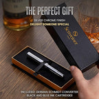 Scriveiner Personalized Silver Chrome Fountain Pen (Medium), Award Winning Luxury Pen, Heavy Pocket Pen, Chrome Finish, Best Engraved Fountain Pen Gift Set for Men & Women, Name Engraving