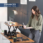 VIVO 26 inch Desk Converter, K Series, Height Adjustable Sit to Stand Riser, Dual Monitor and Laptop Workstation with Keyboard Tray, Rustic Vintage Brown Top, Black Frame, DESK-V026KN