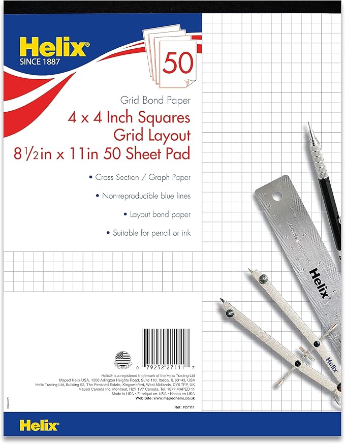 Helix Bond Pad, 4 x 4 Grid, 8.5 x 11 Inches, 50 Sheets (27111)