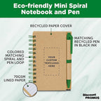Custom Mini Spiral Notebooks with Black Ink Pens Set of 10/50/100, Personalized Bulk Pack - Perfect for School, Office, Business, Home - Green