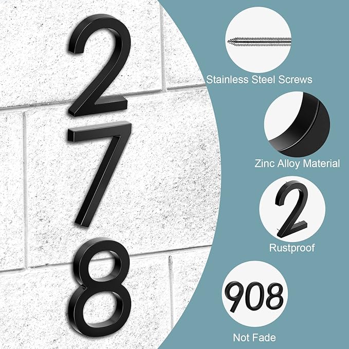 6" Floating Stainless Steel Address House Number, Modern Metal Anti-Rust House Numbers with Nail Kits for Door Garden Mailbox Decor Visibility Signage (0)