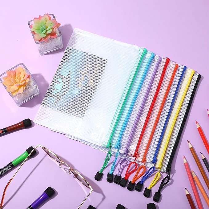 Jetec 32 Pcs Mesh Zipper Bags Toy Storage Bikini Organizer Bag Bolsas Para Guardar Trajes De Baño Waterproof Zipper Reusable Pouch Puzzle Multipurpose for Storage Office(Sweet Color,9 x 7 Inch)