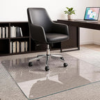 JAMBALAY 55″×46″ Tempered Glass Chair Mat, Heavy Duty Glass Office Floor Mat for Carpets and Wooden Floor, with 12 Anti-Slip Pads, Polished Edges and Round Corners, Easy Roll On, Thick 0.2″