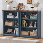 RWYHG 43" Blue Tall Bookshelf,3-Tier Thick Wooden Book Shelf with Adjustable Shelves,Free Standing Farmhouse Bookcase with Open Display Storage,Floor Vintage Bookshelves for Living Room,Office