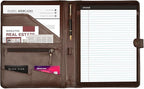 LEATHER VILLAGE Portfolio Professional Organizer– Carbon Fiber Genuine Leather Padfolio Resume Folder for A4 Letter Pad with Pen Holder, Business Card Slots & Writing Pad– Ideal for Men & Women-Brown