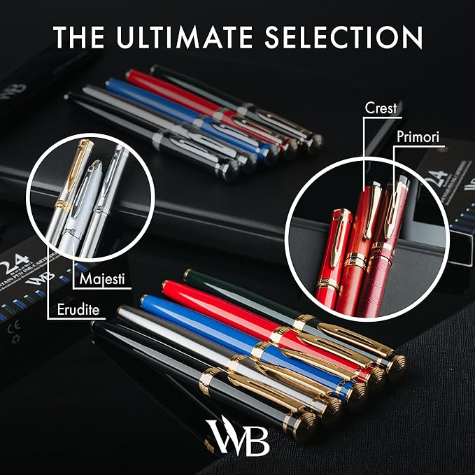 Wordsworth & Black Fountain Pen Set, Extra Fine Nib, Includes 24 Pack Ink Cartridges, Ink Refill Converter & Gift Pouch, Chrome Finish, Calligraphy, [Black Chrome], Perfect for Men & Women