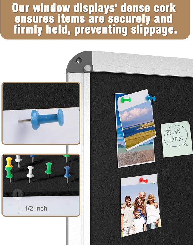 Mifuro 38"x38" Enclosed Bulletin Board, Lockable Weather-Resistant Aluminum Cork Noticeboard for School & Office, Silver Frame w/Black Flet