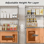 Metal Storage Shelves 5 Tier with Wheels, 1100 LBS Adjustable Wire Shelving Rack Shelves Units with Side Handle for Hanging, Rolling Shelf Organizer for Kitchen Garage, 11.8" W x 23.6" D x 61"H,Silver