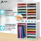 AdirOffice Wooden Adjustable Literature Organizer, 12 Compartment Office Mailbox, or Classroom Literature Organizer, White
