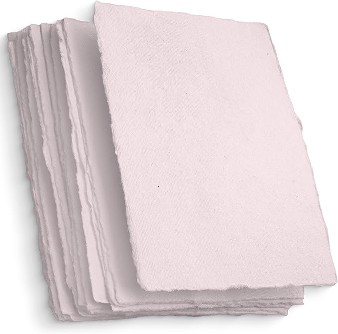 Wanderings A5 Handmade Deckled Edge Cotton Paper - Cold Pressed Texture - Paint, Watercolor, Writing, Printer - Cards, Invitations, Menus, Arts and Crafts. 50 Pack Pink 150gsm - 5.8" x 8.3"
