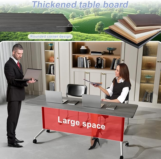 Conference Table Flip Top Mobile Conference Room Tables,Folding Conference Table with Wheels,Large Meeting Training Seminar Table Saving Space for Office Classroom(8C,70.8'')