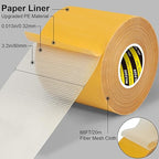 MILEQEE Double-Sided Tape Strong and Tough, Extra Large 3.2in x 66FT(20m), Durable Duct Cloth Carpet Rugs Fiberglass Mesh Tape, High Stickiness 2 Sided, Multipurpose Removable Residue-Free, Easy Tear