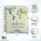 Paper 'n Such Guest Book for Rental House - Vacation Home - Short Term Rentals, Host Essentials, Spiral Hardcover Welcome Log for Airbnbs- 200 Pages (World Map)