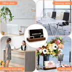 Amyhill 2 Pieces Wood Business Card Holder for Desk Wooden Business Card Display Stand Postcard Holder for Office Home Desktop (Wood Color, Gold)